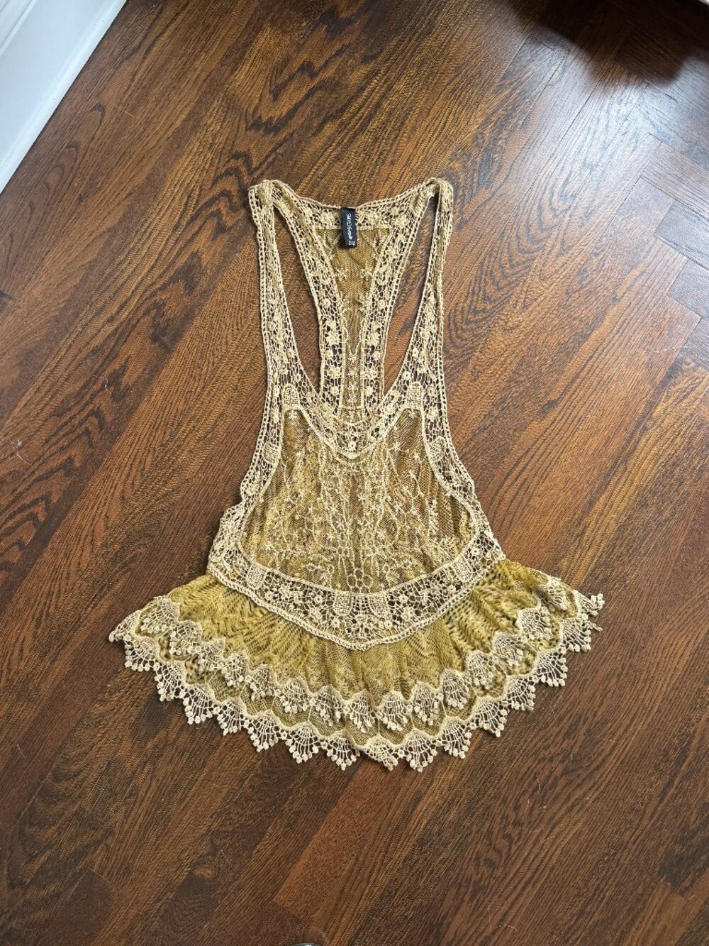 BOHO Festival Sheer Lacy Crochet Racerback Tank Top Coverup Mini Dress